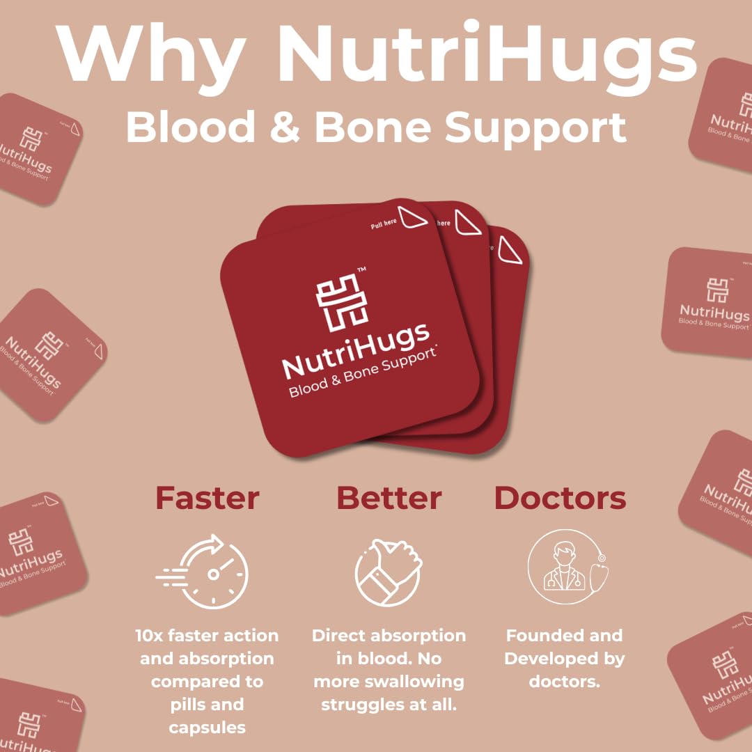 MedHugs NutriHugs Blood and Bone Support - Iron, Folate, Vitamin D3 and K2 - Fast-Dissolving Oral Thin Film Strips - Non-Constipating Iron - Vegan, Sugar-Free, Non-GMO - 30 Strips MedHugs buy supplements canada