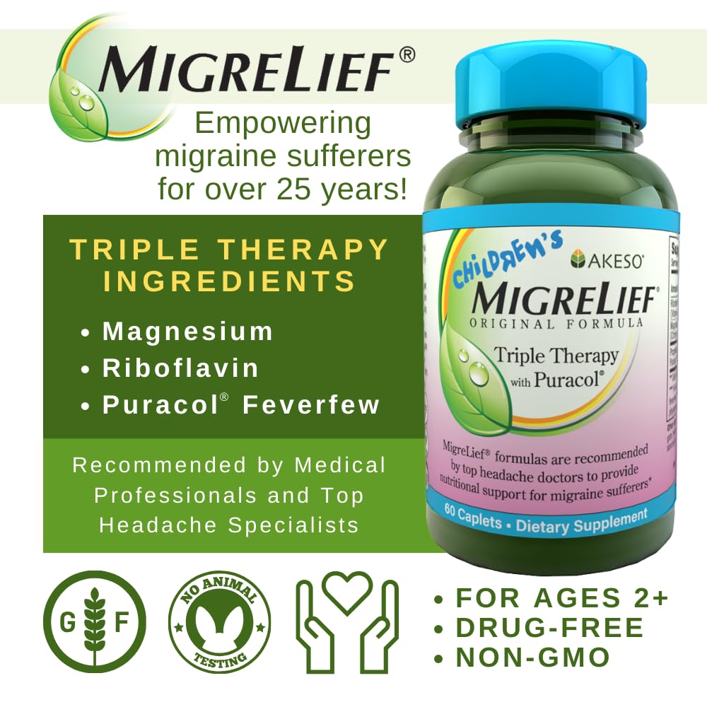 Children's MigreLief® - Triple Therapy with Puracol™ - Nutritional Support for Pediatric Migraine Sufferers - 60 Caplets/1 Month Supply MigreLief buy supplements canada