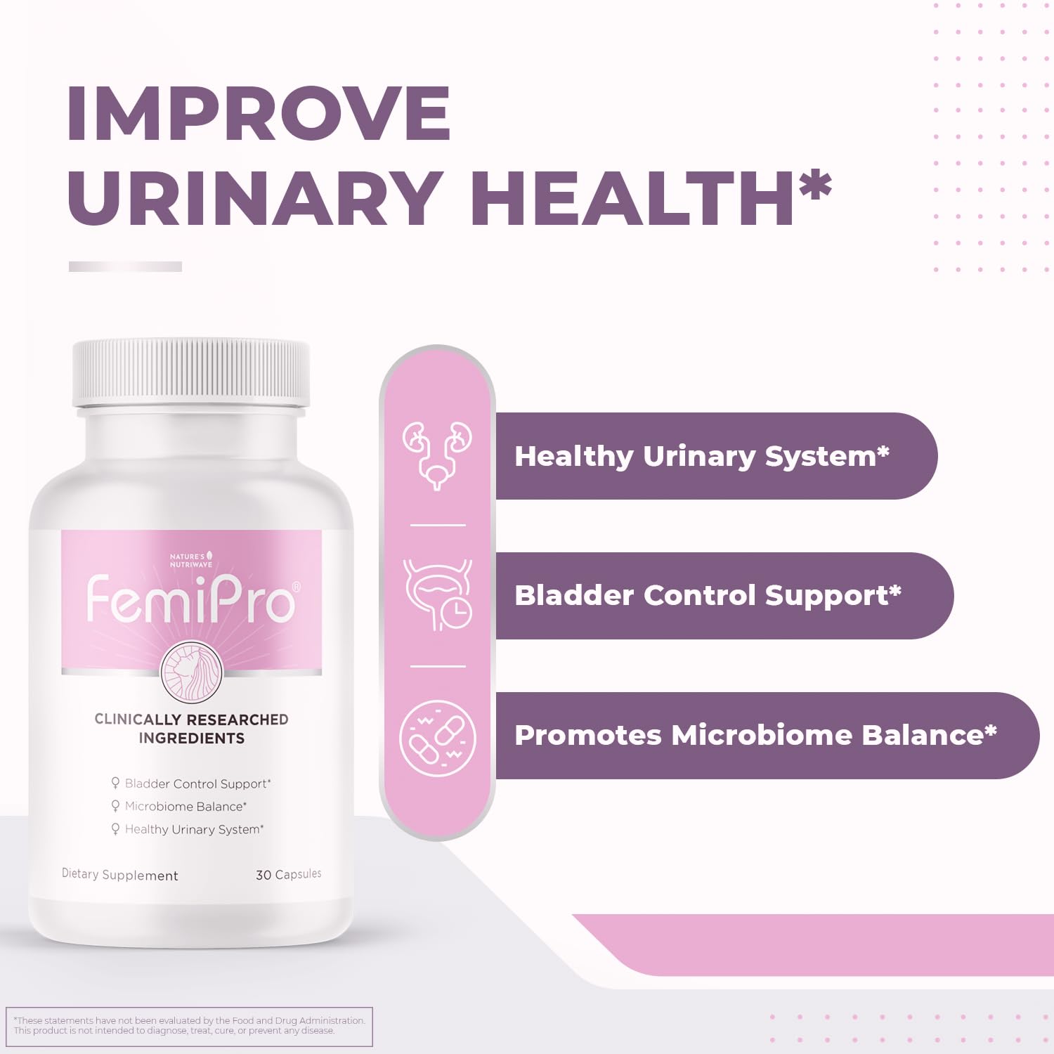Femipro Bladder Control Supplements for Women & Men, Natural Herb & Probiotic Blend, Supports Urinary Tract Health & Microbiome Balance | Made in USA Non-GMO, 30 Capsules, 1 Month Supply Nature’s NutriWave buy supplements canada