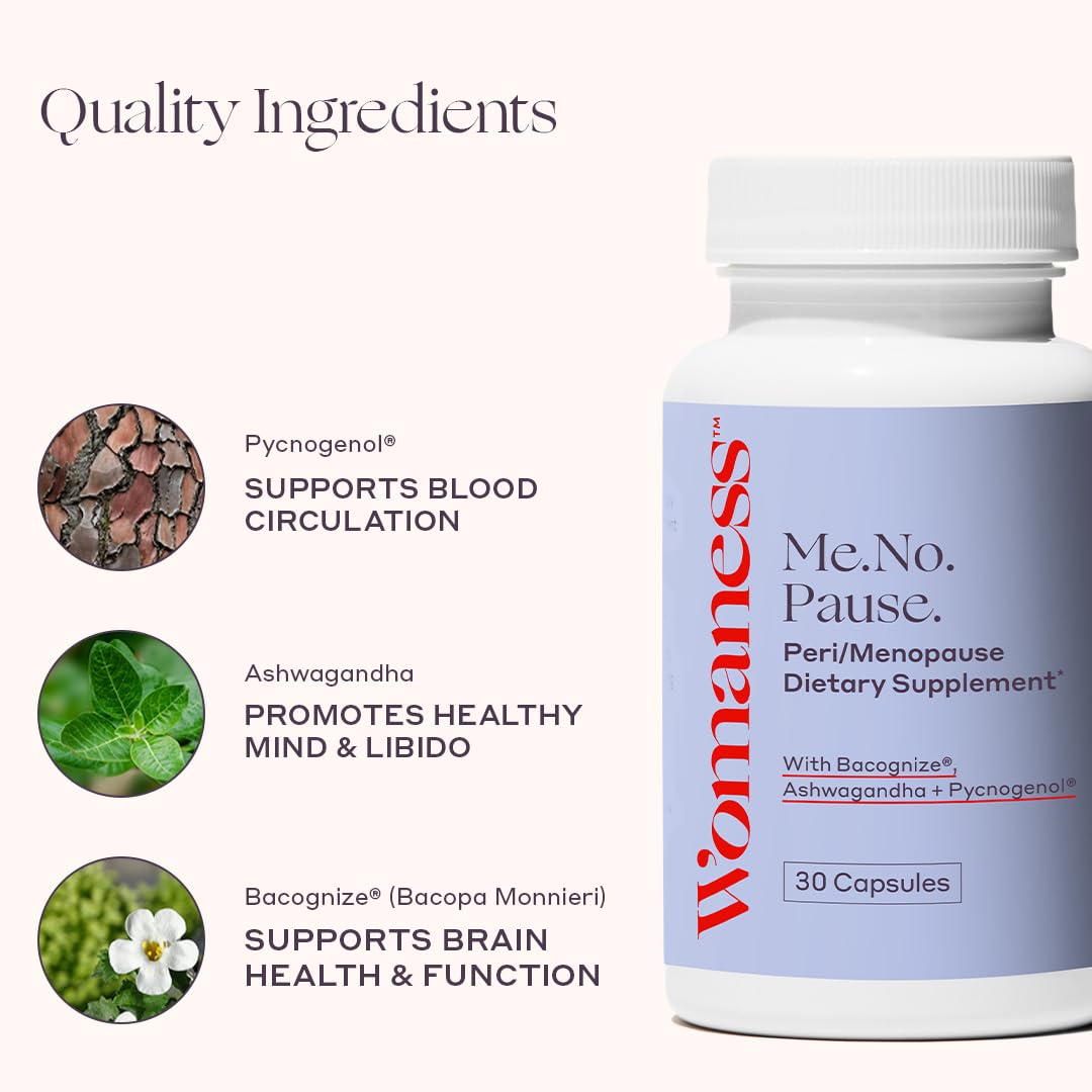 Womaness Menopause Supplements for Women - Hormone Balance for Women Perimenopause and Menopause - Ashwagandha, Pycnogenol and Bacognize for Hot Flashes, Brain Fog and Mood Hormone Free - 30 Capsules Womaness buy supplements canada