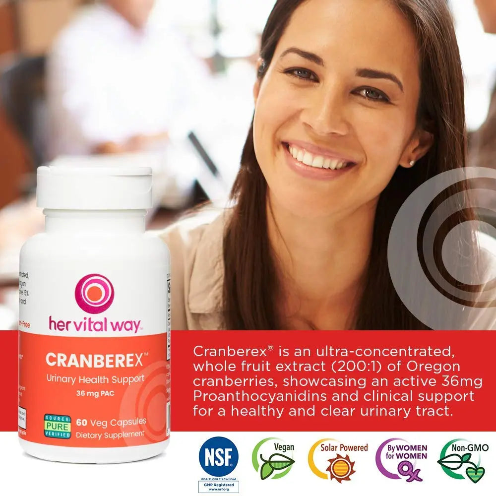 her vital way Cranberex - Cranberry Pills for Women and Men - Cranberry Supplement with 36mg PAC - Cranberry Extract Capsules for Urinary Tract Health and Kidney Care - 60 Veg Capsules her vital way buy supplements canada