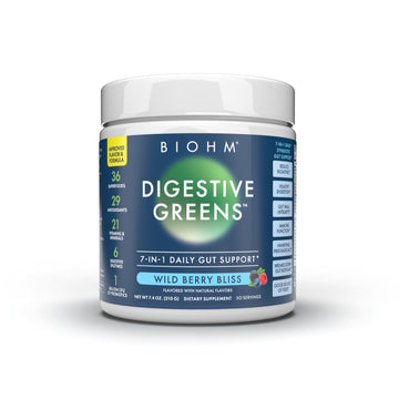 BIOHM Digestive Greens, Green Superfood Powder (7.4 Oz, 30 Servings) Immune & Gut Health Support with Antioxidants, Vitamins, Probiotics & Enzymes, Good Source of Fiber, Berry Flavor BIOHM buy supplements canada