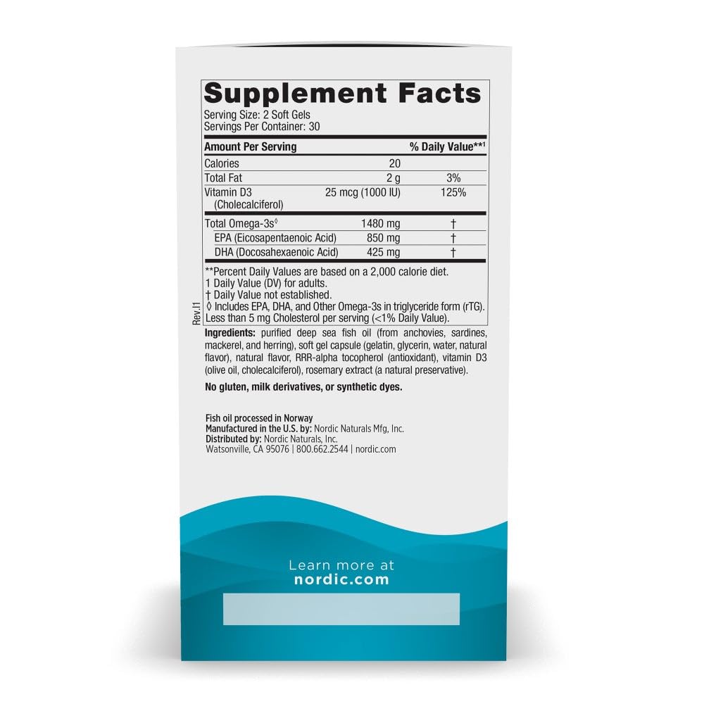 Nordic Naturals Ultimate Omega Xtra, Lemon Flavor - 60 Soft Gels - 1480 mg Omega-3 + 1000 IU Vitamin D3 - EPA & DHA - Brain, Heart, & Immune Health - 30 Servings Nordic Naturals buy supplements canada
