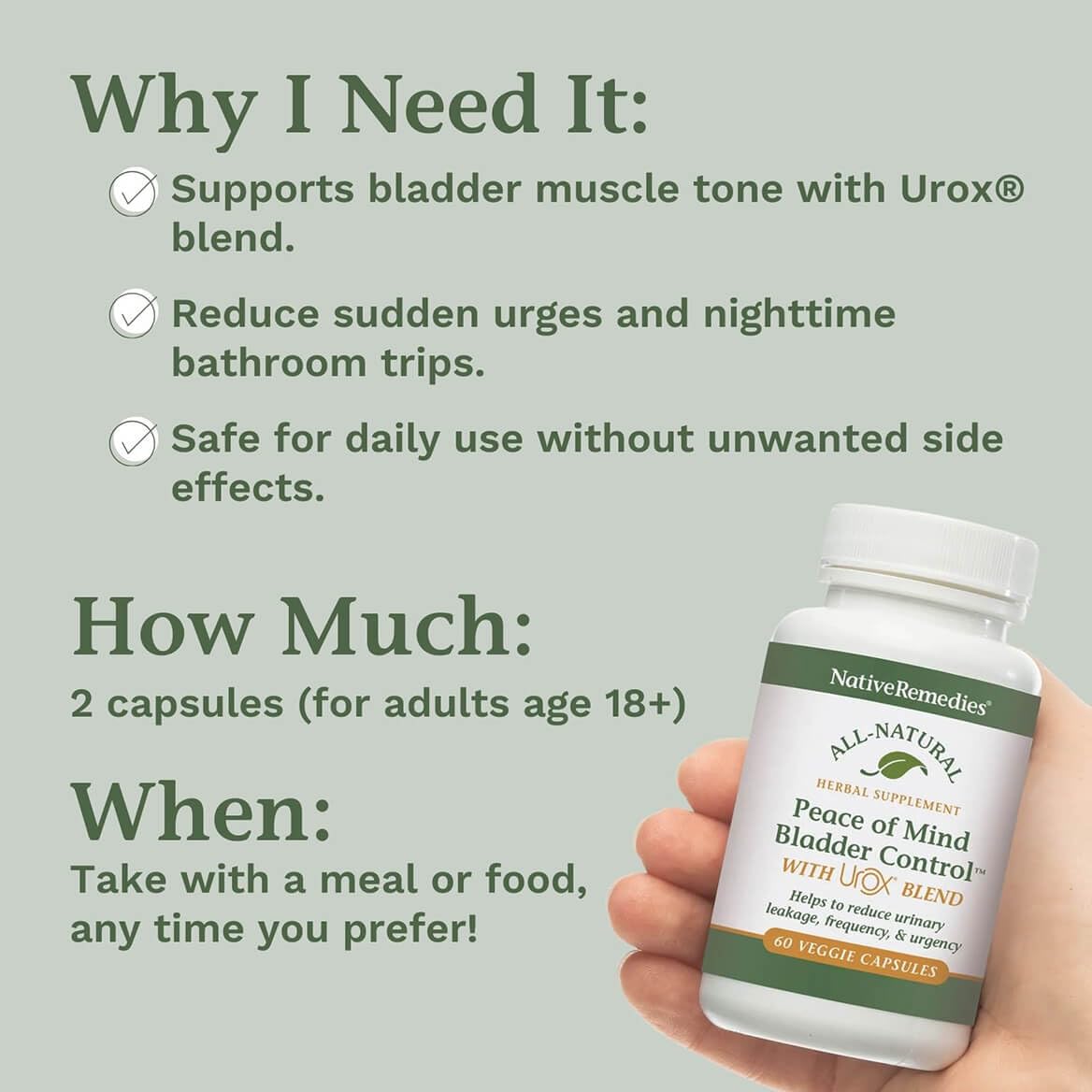 Native Remedies Bladder Control Supplements - Peace of Mind with Urox - Bladder Support for Women & Men, for Overactive Bladders Health - Reduce Nighttime Urination - Non-GMO Vegan Capsules (60 Count) Native Remedies buy supplements canada