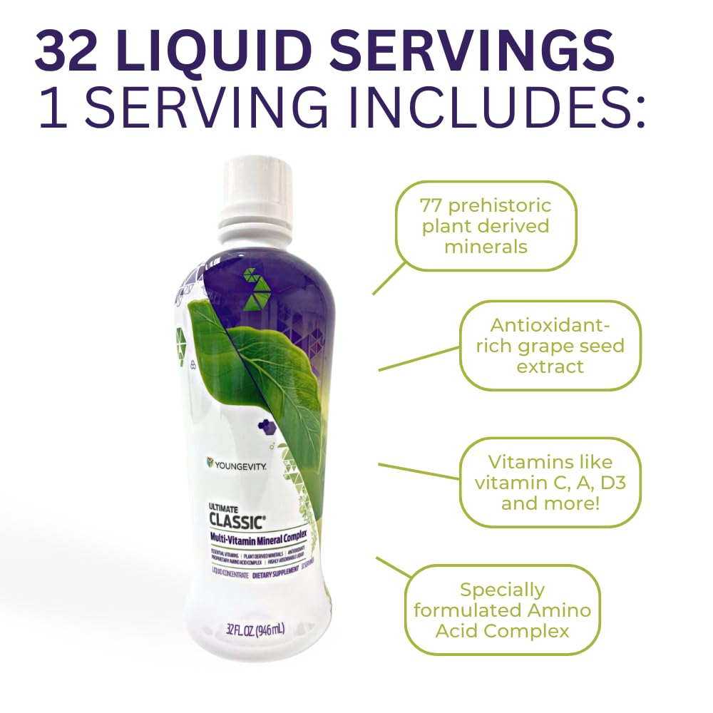 Youngevity Ultimate Classic® - Mega Multi-Vitamin & Mineral Complex - 16 Vitamins, 70+ Minerals, 12+ Amino Acids, Grape Seed, CoQ10, and More - Highly Absorbable Liquid (32 Fl Oz - Pack of 1) Youngevity buy supplements canada