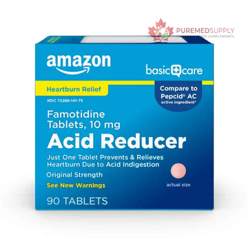 Amazon Basic Care Original Strength Famotidine Tablets, 10 mg, Acid Reducer, Heartburn Medicine, Prevents & Relieves Heartburn, Acid Indigestion Relief, 90 Count Amazon Basic Care buy supplements canada