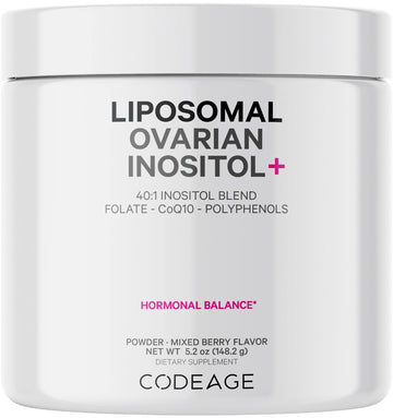 Codeage Liposomal Ovarian Inositol Powder - Myo-Inositol & D-Chiro-Inositol 40:1 Blend, Folate 5-MTHF, CoQ10, Pomegranate & Wild Blueberry - 2-Month Supply - Mixed Berry Flavor - Non-GMO, 60 Servings Codeage buy supplements canada