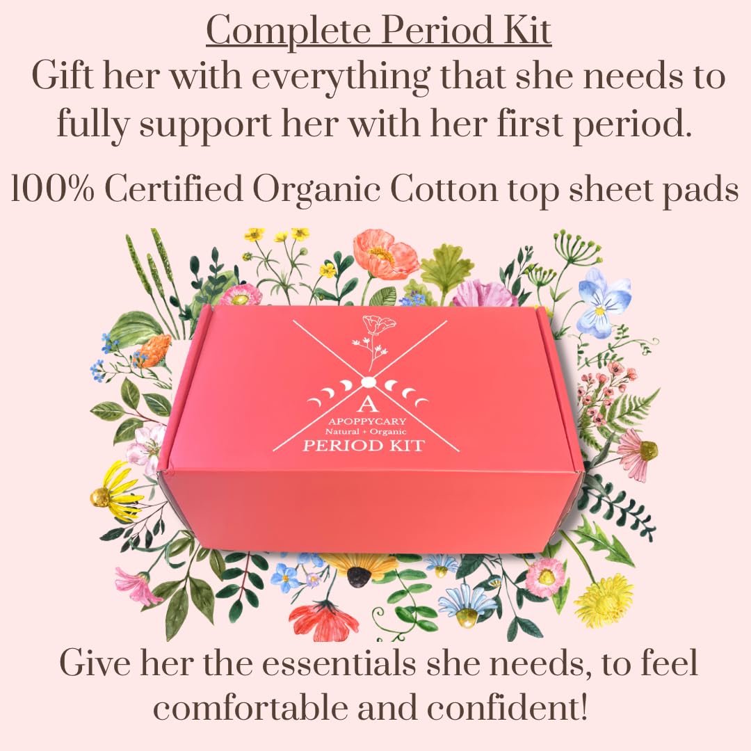 Organic 77 PC Period Kit Moon Box for Teens and Tweens - Organic Cotton Top Sheet Feminine Pads APOPPYCARY buy supplements canada