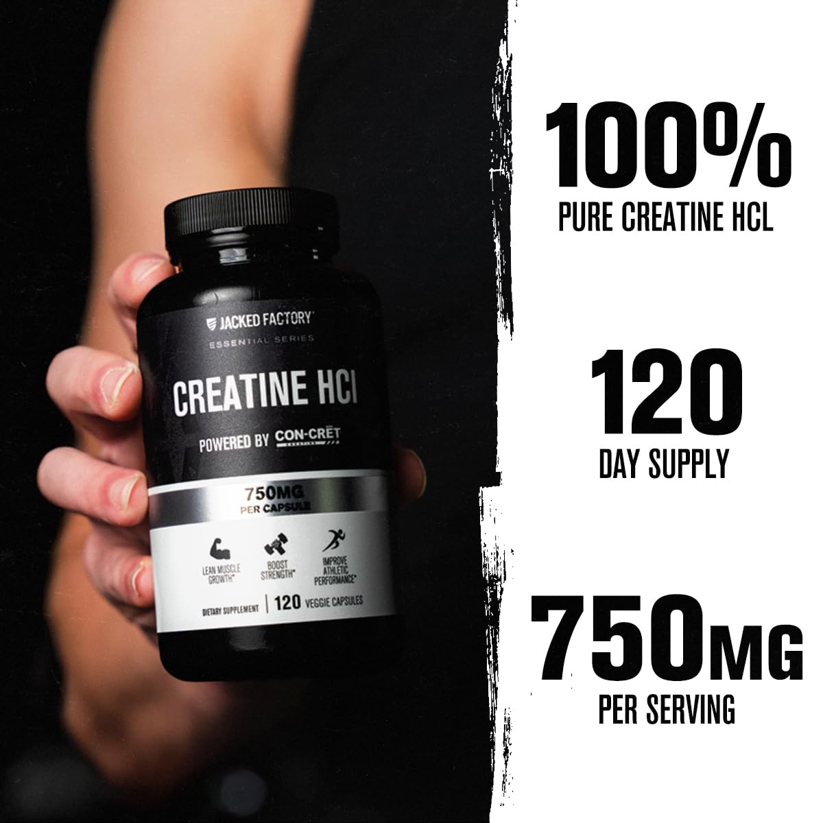 Jacked Factory Creatine HCl Capsules - CON CRET Creatine Pills 750mg - Lean Muscle Growth & Recovery, Boost Strength & Endurance, No Bloating or Cramps - 120 Capsules Jacked Factory buy supplements canada