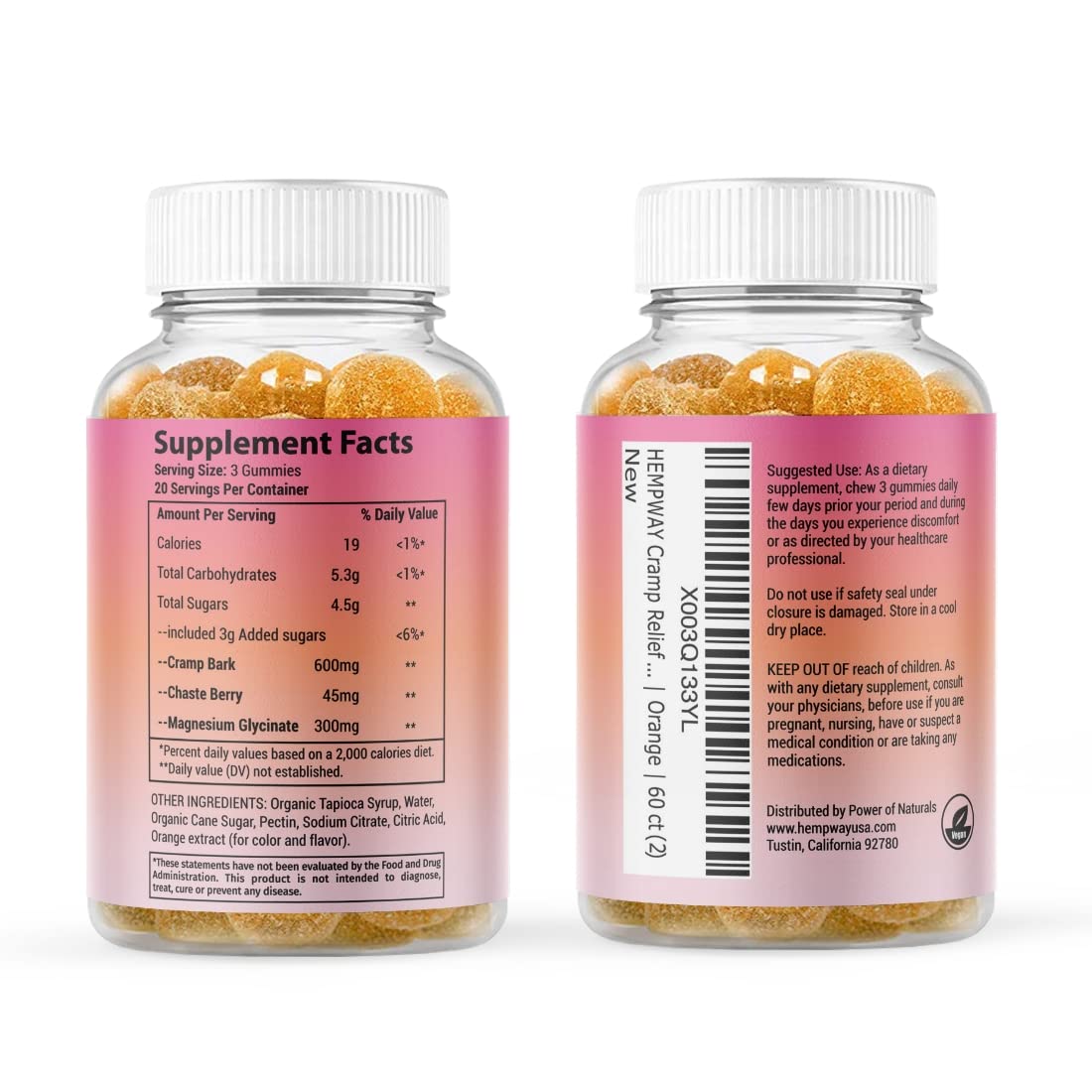 HEMPWAY Menstrual Gummies for Women May Help Support Bloating, Period Relief | Plant-Based | Cramp Bark, Magnesium, Chaste Berry | Vegan | Orange 60ct HEMPWAY buy supplements canada