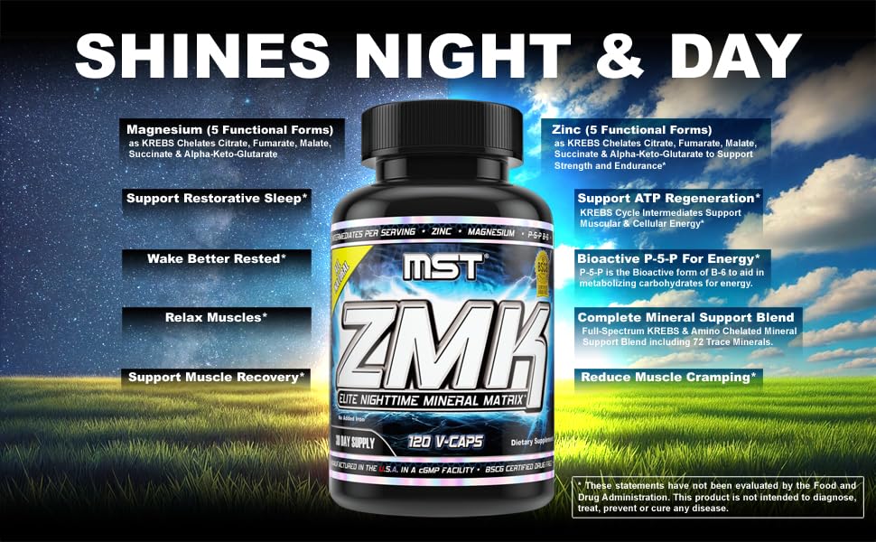 MST ZMK (Zinc & Magnesium as Krebs Chelates (as Citrate, Fumarate, Malate, Succinate, Alpha-Keto-Glutarate. With Mineral Support Blend & Trace Minerals. Support ATP, Sleep, Muscle Recovery, 120 V Caps MST buy supplements canada