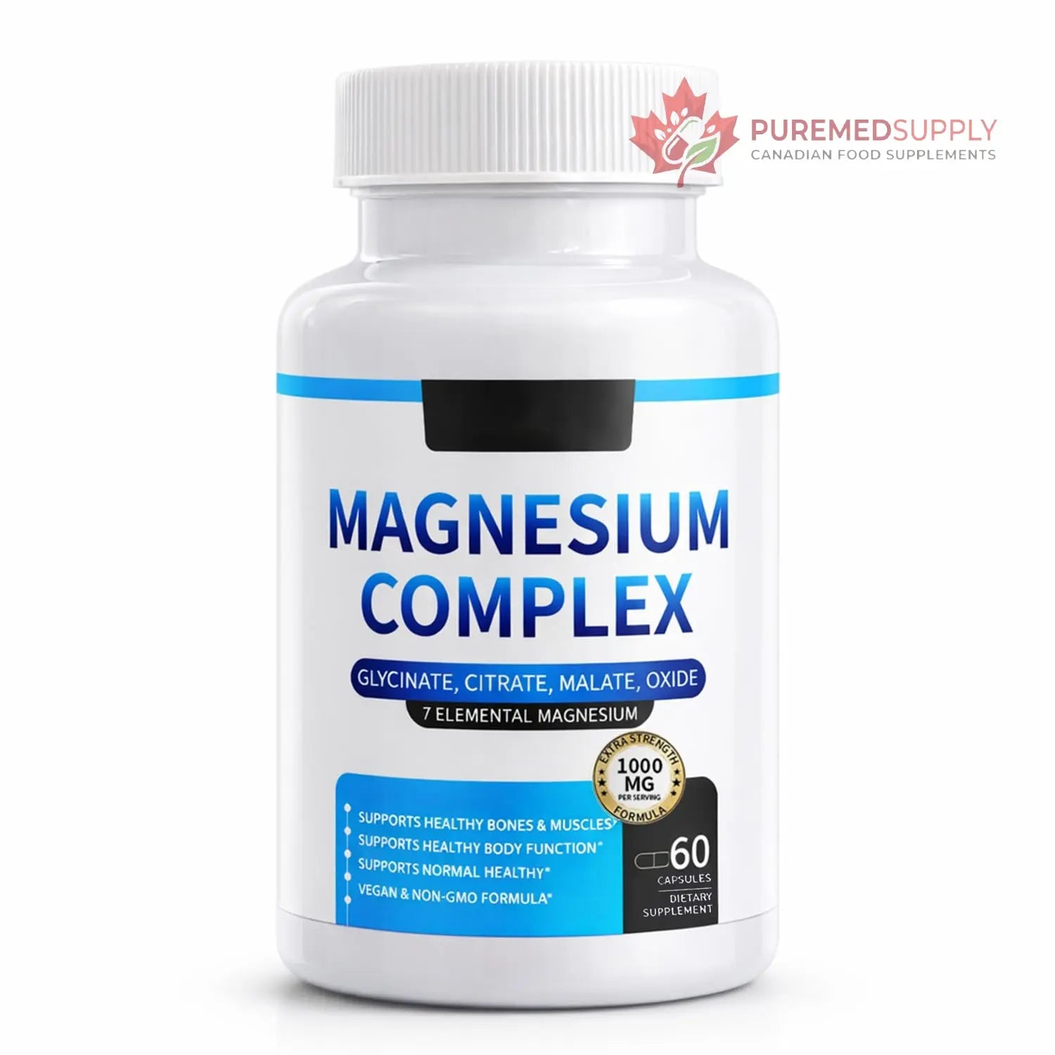 Magnesium Complex for Women & Men 1000mg — 7-in-1 Magnesium (Glycinate, Citrate & Malate) for Sleep Support, Stress Relief, Muscle Recovery — Vegan, 60 Capsules ElixAid buy supplements canada