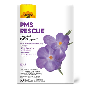 Country Life PMS Rescue – PMS Support Supplement for Women, Menstrual Cycle Support, Helps Support Mood, Bloating & Cramps, Herbal & Nutrient Blend, Vegan Capsules, 60 Count Country Life buy supplements canada