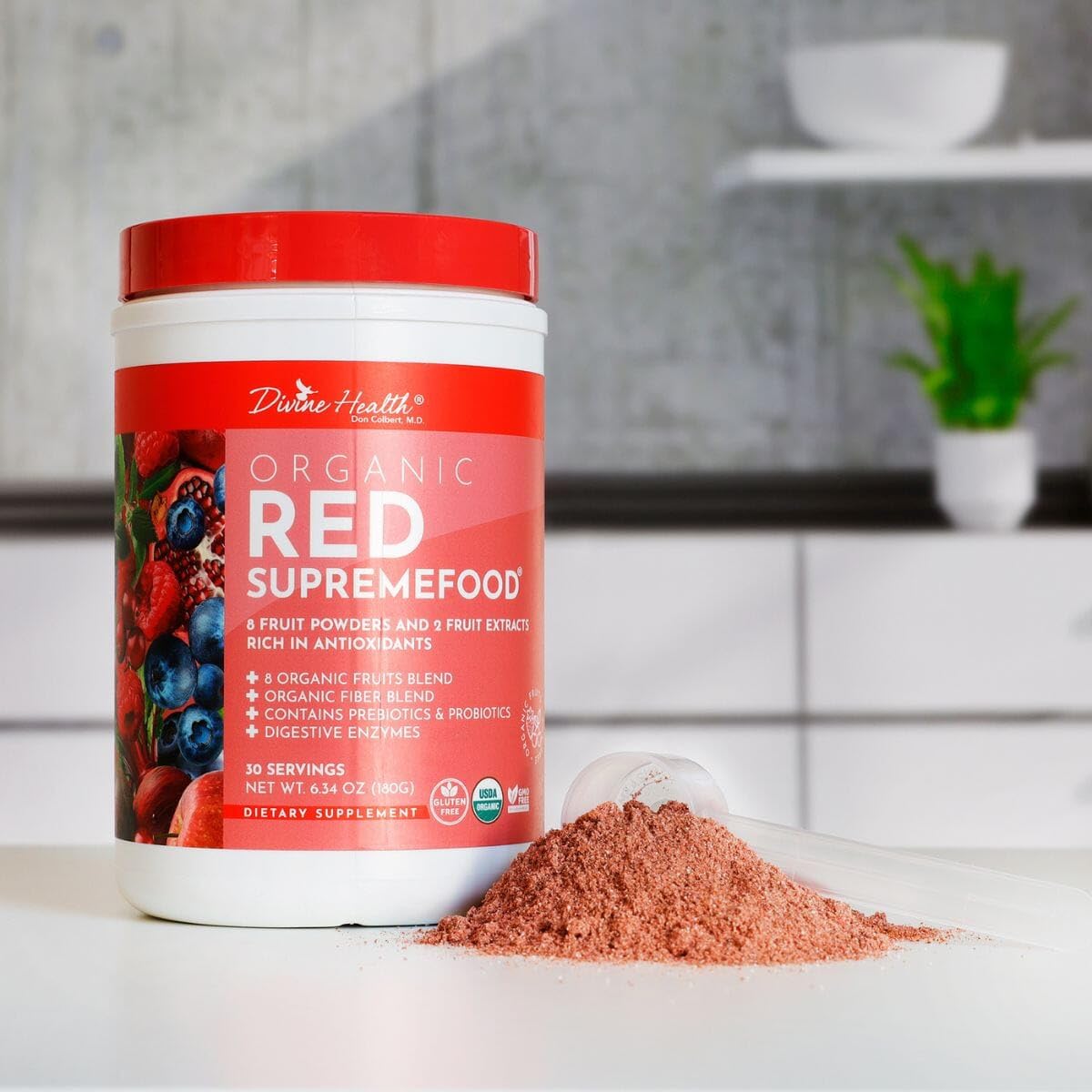 Dr. Colbert, MD Organic Red Supremefood | Berry Flavored Blend | by Divine Health | 10 Organic Fruits | Probiotics | Enzymes | Herbs | Fiber | Antioxidants | Non-GMO | 30 Day Supply | 180g Divine Health buy supplements canada
