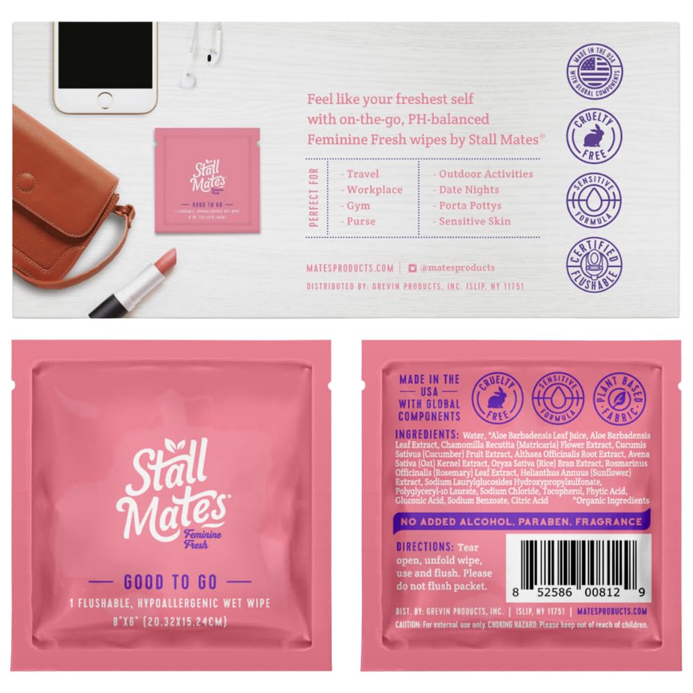 Stall Mates Wipes Feminine Fresh - Flushable | Individually Wrapped Cleansing Travel Friendly PH Stall Mates Wipes buy supplements canada