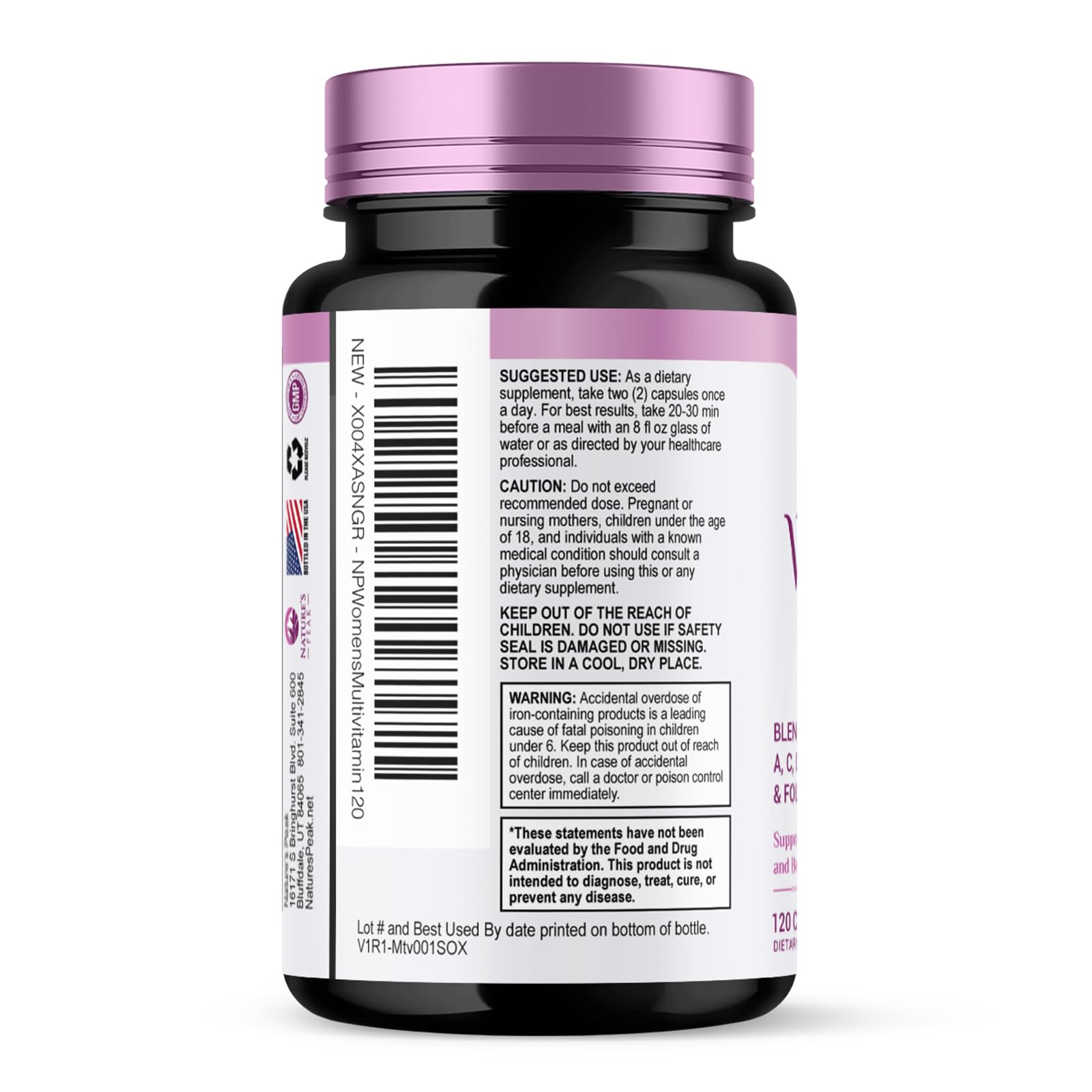 Multivitamin for Women - Complete Daily Womens Multivitamins with Calcium, Folate, Vitamin A, C, D, E & B Vitamins, Zinc and Iron - Multi Vitamins for Bone, Energy & Immune Support - 120 Capsules Nature's Peak buy supplements canada