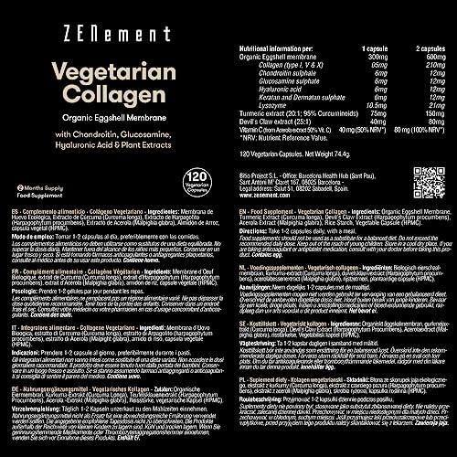 Vegetarian Collagen, from Organic Eggshell Membrane, 120 Capsules | with Glucosamine, Chondroitin, Hyaluronic Acid and Plant Extracts Zenement buy supplements canada