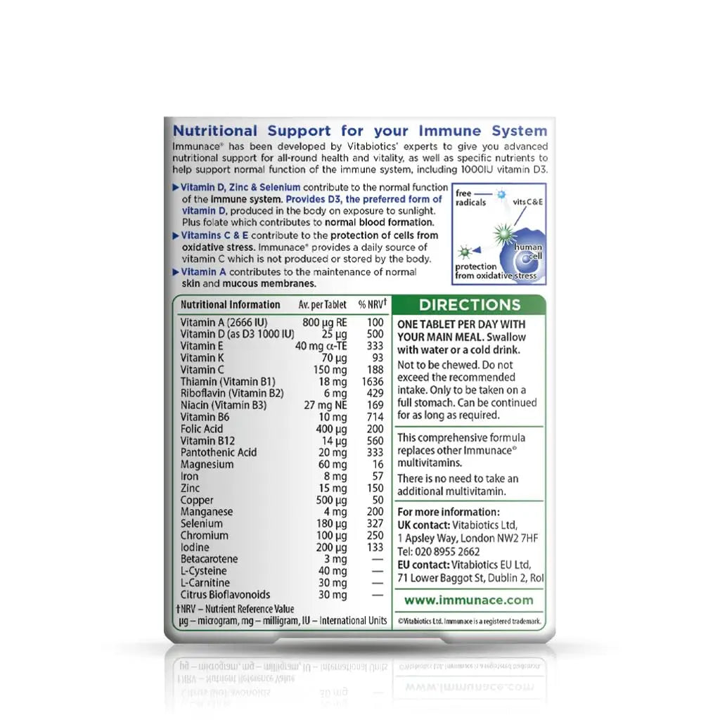 Vitabiotics Immunace Original - Advanced Micronutrient and Immune System Support | Vitamin C, Zinc, and Selenium - 30 Tablets Immunace buy supplements canada