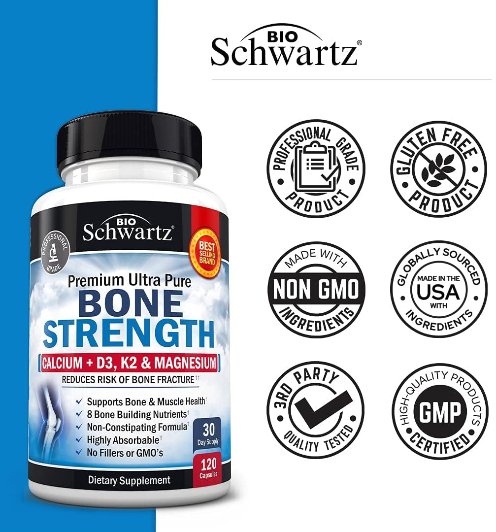 Bone Strength Supplement with Calcium + D3, K2 & Magnesium - Highly Absorbable BioSchwartz buy supplements canada