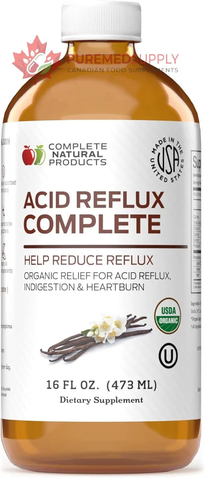 Acid Reflux Relief Liquid 16oz - Organic Heartburn Support Formula, Natural GERD Aid with Aloe Ginger Garlic Vanilla, Fast Absorbing Amish Remedy, Certified Organic Kosher Made in USA Supplement Complete Natural Products buy supplements canada