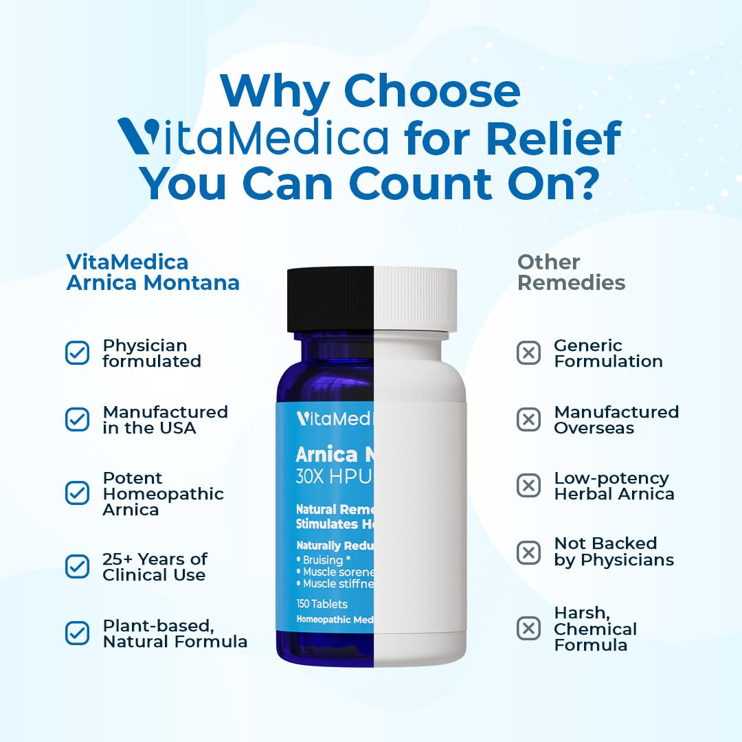 VitaMedica Arnica Montana 30X Homeopathic Tablets for Bruising Pain and Swelling | Plant Based Formula | Recommended by Plastic Surgeons | Natural Recovery Surgery Or Injury | 3 Pack | 150 Servings VitaMedica buy supplements canada