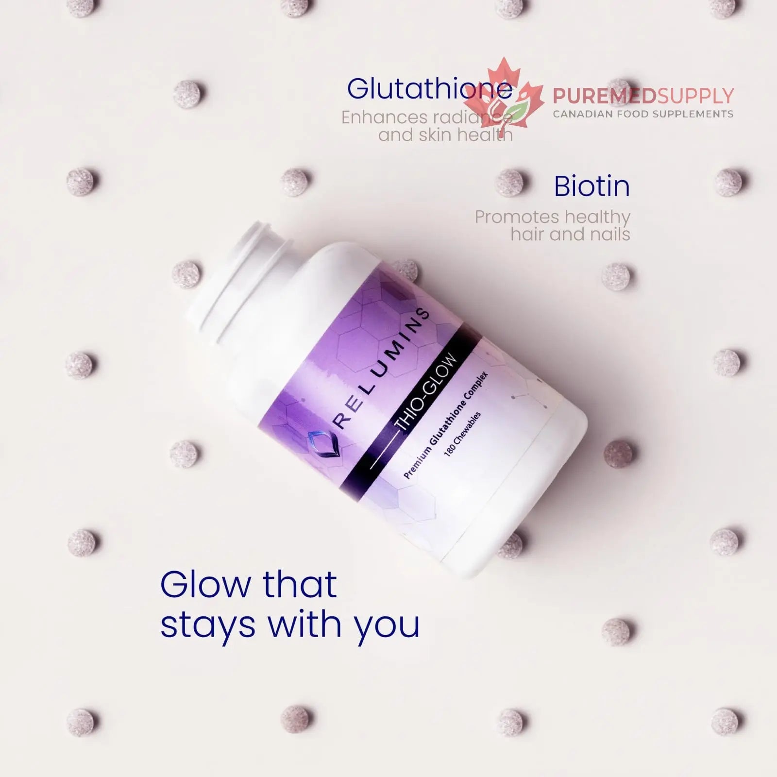 Relumins Thio-Glow Chewable Sublingual Glutathione Complex with Biotin, VIT C & E, Plus Grapeseed Polyphenols – 330mg Gluta Per Serving – 4X Effective, Ultimate Wellness Gift for Moms x 3 Bots Relumins buy supplements canada