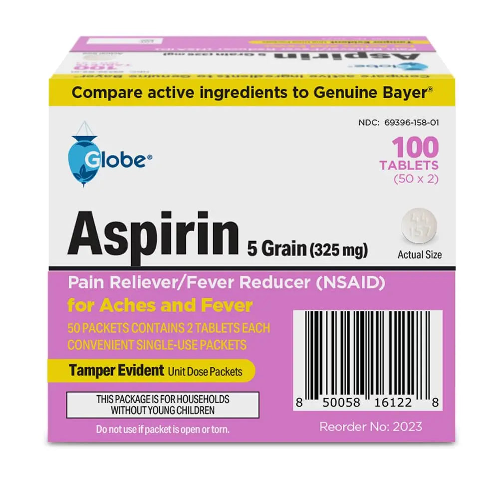 Globe Aspirin Tablets, 325 mg - 100 Count, Single Use Packets, NSAID Pain Relief, Pain Reliever & Fever Reducer, Arthritis Pain Relief, Headache Relief, Migraine Medicine Aspirin Pain Reliever. Globe buy supplements canada
