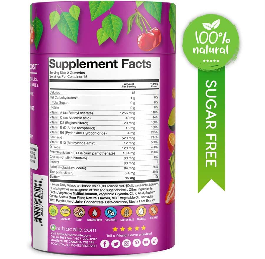 NUTRAMIN Daily Vegan Keto Multivitamin Gummies Vitamin C, D2, and Zinc for Immunity Nutracelle buy supplements canada