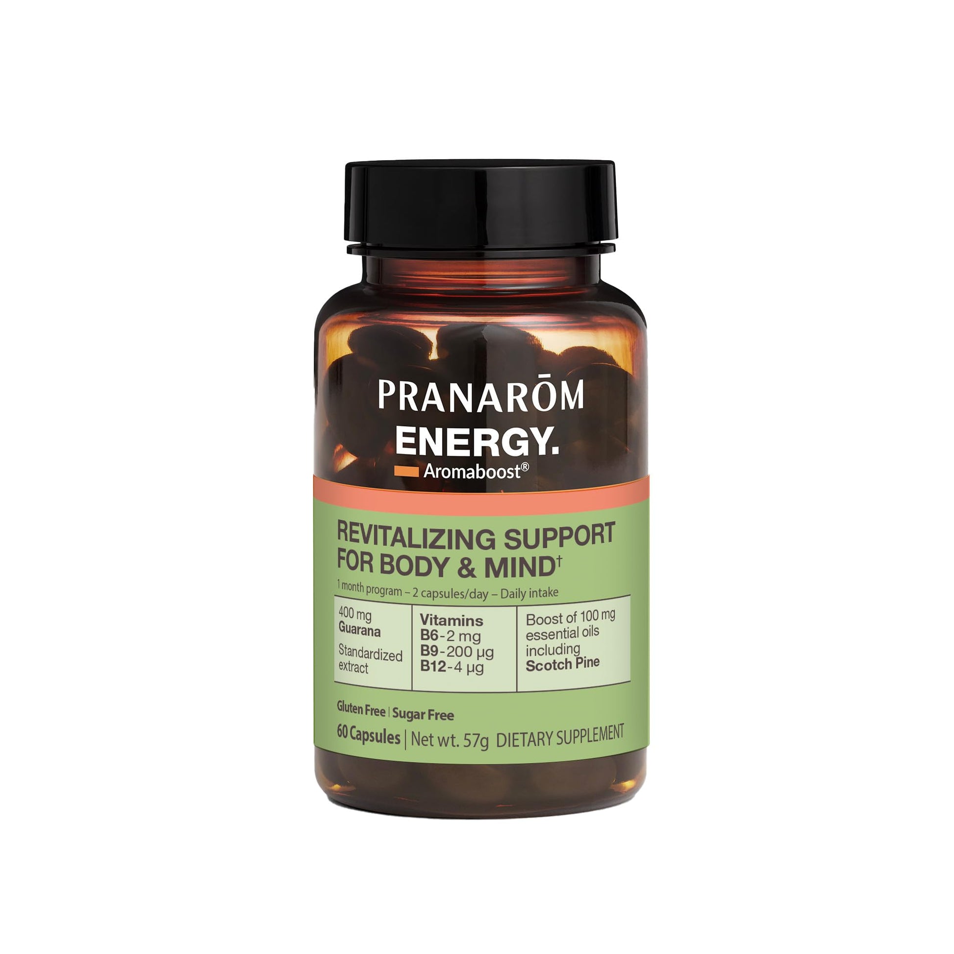 Pranarom - Aromaboost Energy Herbal Supplement - for Physical and Mental Fatigue - Guarana - Vitamins B6 B9 B12 - Pure Scots Pine Essential Oil - 60 Count Pranarom buy supplements canada
