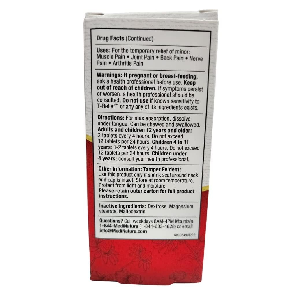 MediNatura T-Relief Extra Strength Pain Relief Arnica +12 Natural Relieving Actives for Back Pain Joint Soreness Muscle Aches & Stiffness, Whole Body Fast-Acting Relief for Women & Men - 100 Tablets MediNatura buy supplements canada