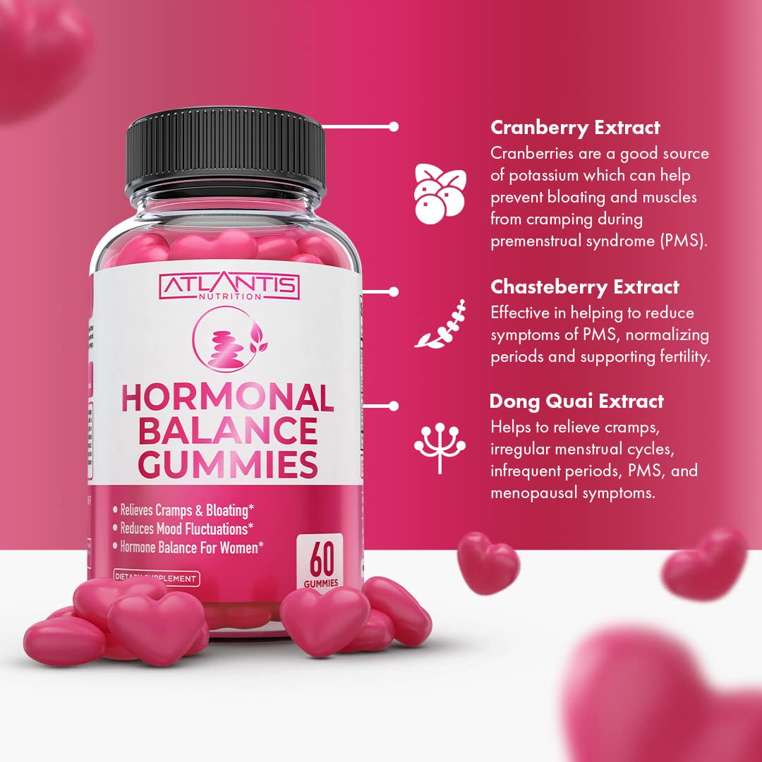 Atlantis Nutrition Hormonal Balance for Women & PMS Relief Gummies - Alleviates Cramps, Bloating, Mood Swings, Hot Flashes & Night Sweats - Cranberry, Dong Quai & Chasteberry Menstrual Cramp Relief Atlantis Nutrition buy supplements canada