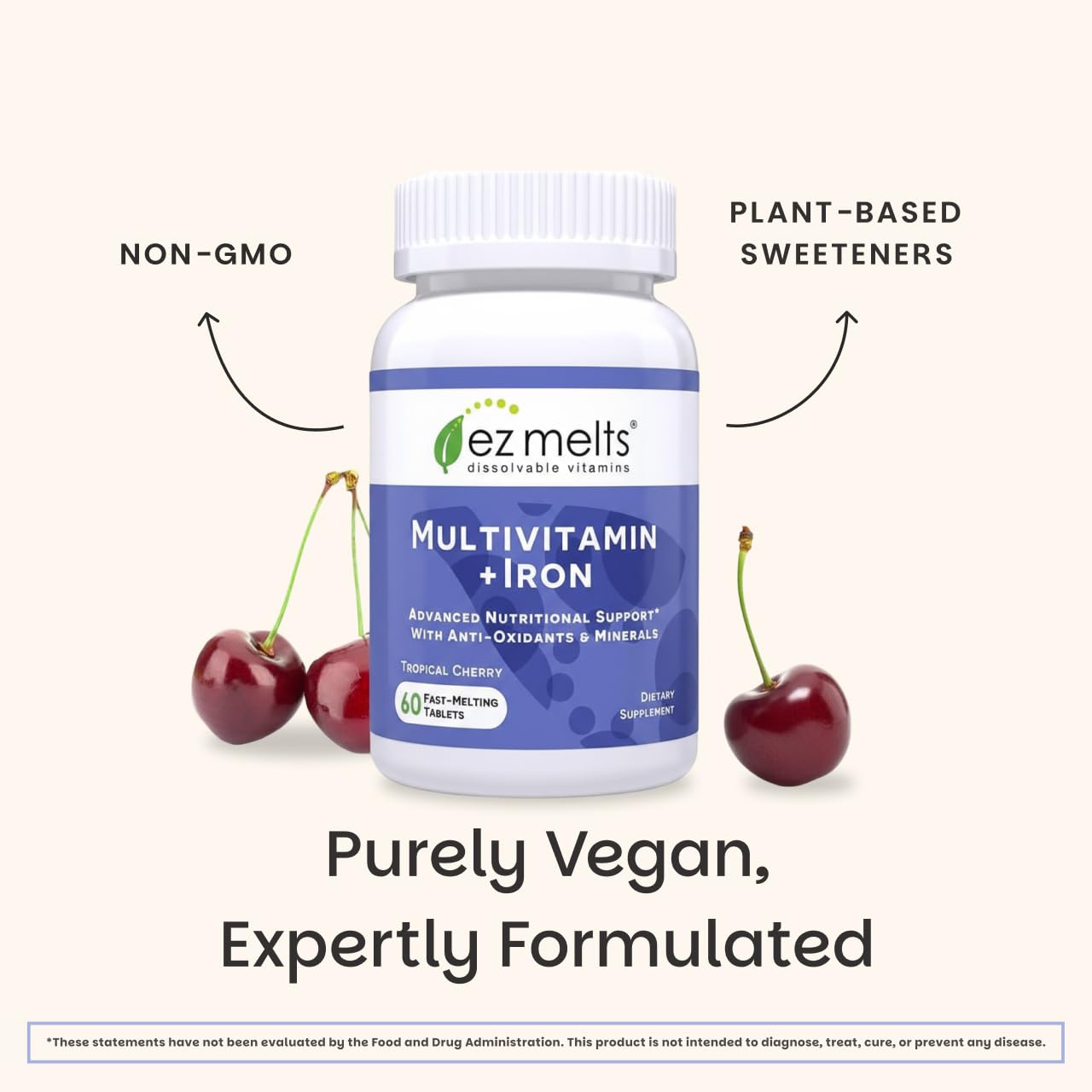 EZ Melts Multivitamin + Iron - Daily Multivitamin for Women & Men - Supports Healthy Energy Levels & Antioxidant Protection - Non-GMO & Vegan - Tropical Cherry EZ Melts buy supplements canada