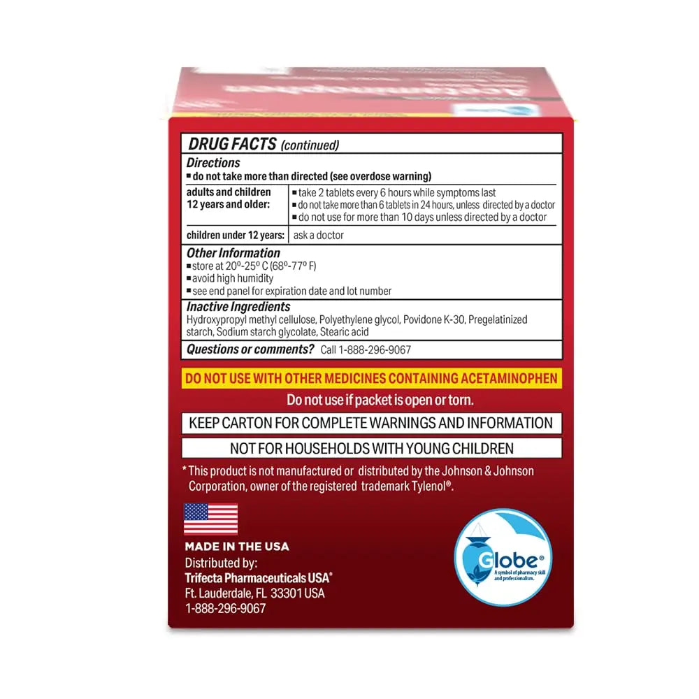 Globe Extra Strength Acetaminophen Tablets 500 mg, Pain Reliever and Fever Reducer, Gentle on Stomach, for Arthritis Pain, Backache Pain and More, 50 Packets of 2 Tablets Each, 100 Count Globe buy supplements canada