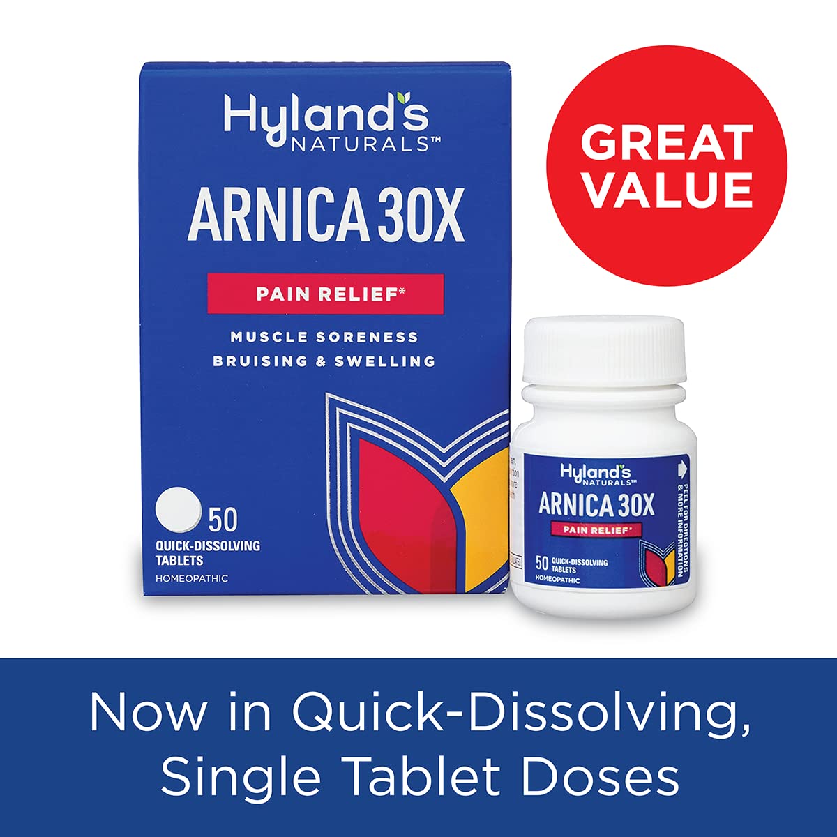 Hyland's Arnica Montana 30x Tablets, Natural Relief of Bruises, Swelling and Muscle Soreness, Quick Dissolving Tablets (Pack of 1, 50 Count Total) Hyland's buy supplements canada