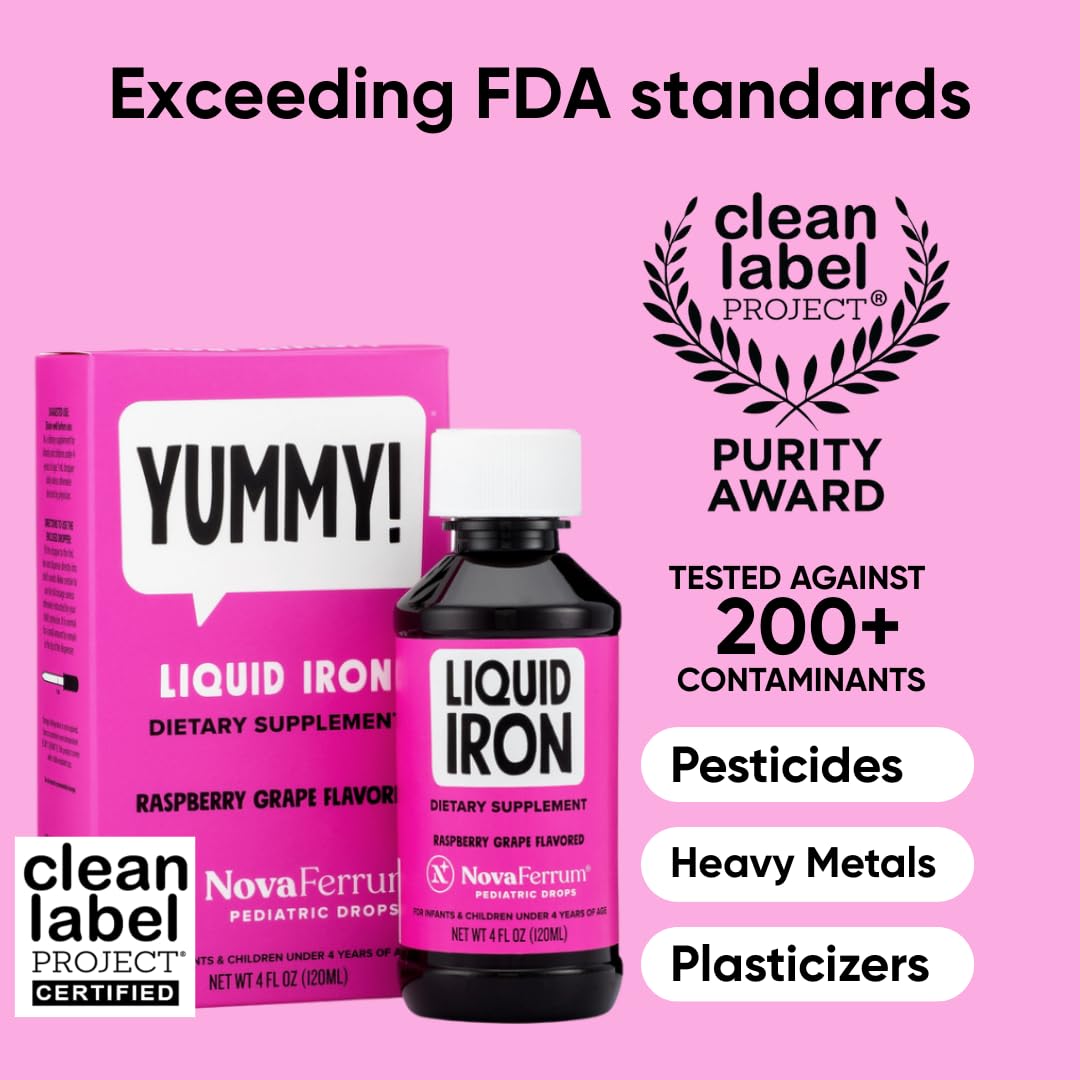 NovaFerrum Yummy | Pediatric Drops Liquid Iron Supplement for Infants and Toddlers | Liquid Iron for Kids | 15mg of Iron Per 1mL Dose | Ages 4 & Under NovaFerrum buy supplements canada