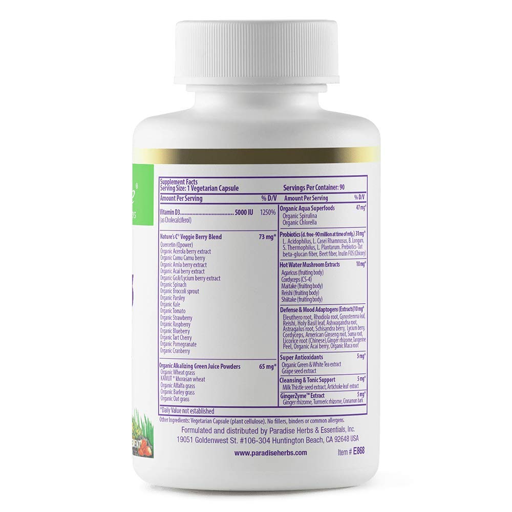 Paradise Herbs Earth's Blend Vitamin D3, Superfoods Base of Probiotics and Organic Alkalizing Greens, Veggies & Berries, 90 Vegetarian Capsules Paradise Herbs buy supplements canada