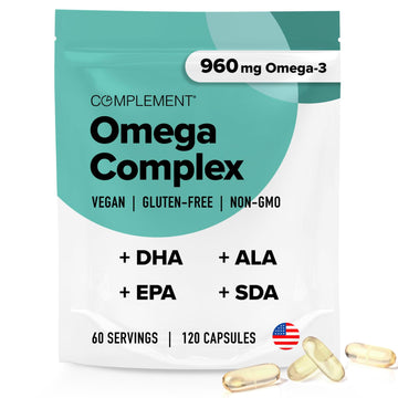 Complement Vegan Omega 3 Supplement- 960mg Omega-3 Fatty Acids, DHA, EPA, SDA, ALA Supplement - Immune Support- 60 Servings, 120 Liquid Capsules Complement buy supplements canada