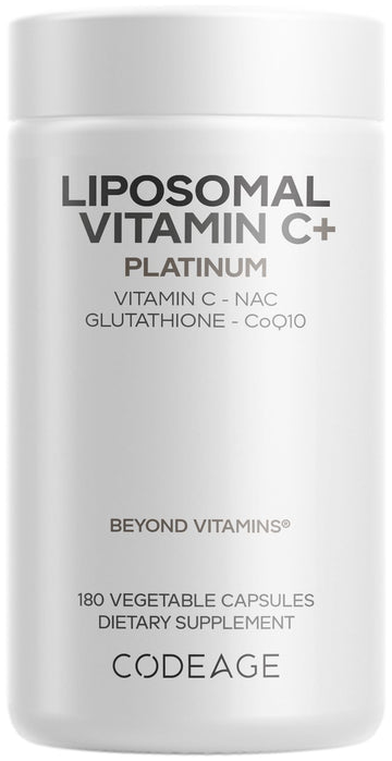Codeage Liposomal Vitamin C+ Platinum - 1000 Mg Vitamin C Vitamins, Glutathione, NAC (N Acetyl Cysteine), Resveratrol, CoQ10, Rutin, Elderberry, Quercetin, Rosehip, Citrus Bioflavonoids - 180 Capsules Codeage buy supplements canada