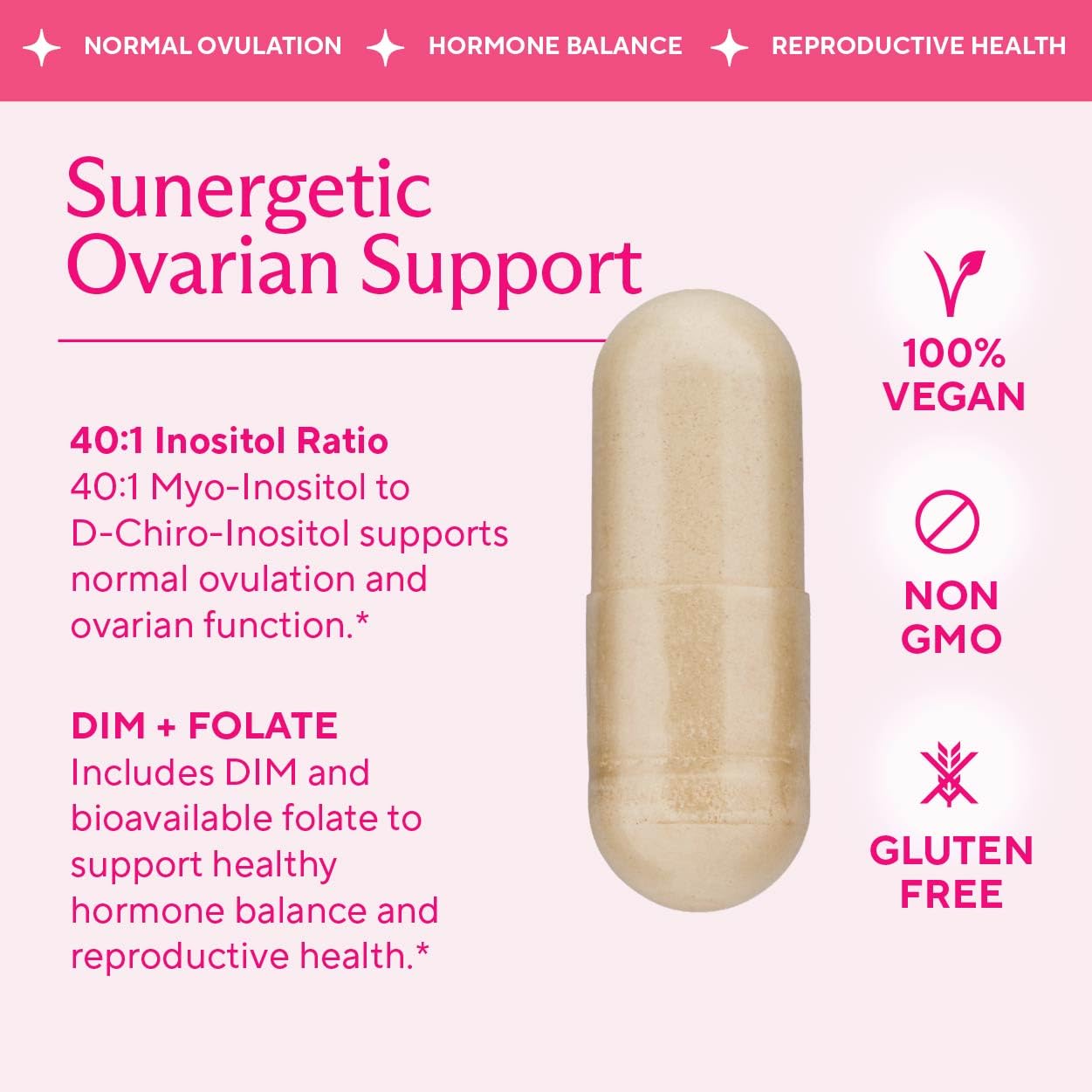 Premium Ovarian Health Support Supplement – Hormone Balance, Ovulation & Cycle Regularity - Myo-Inositol & D-Chiro Inositol Supplement for Women – 40:1 Inositol Ratio With Folate & DIM – 90 Capsules Sunergetic buy supplements canada
