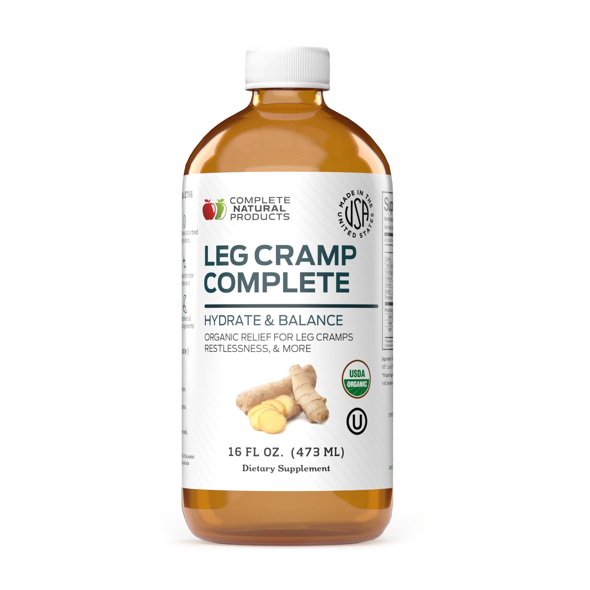 Organic Amish Leg Cramp Relief Liquid 16oz - Natural Muscle and Foot Support Supplement with Apple Cider Vinegar, Ginger, Garlic, Aloe, Fast Cramp Reducing Formula, Certified Organic, Made in USA Complete Natural Products buy supplements canada