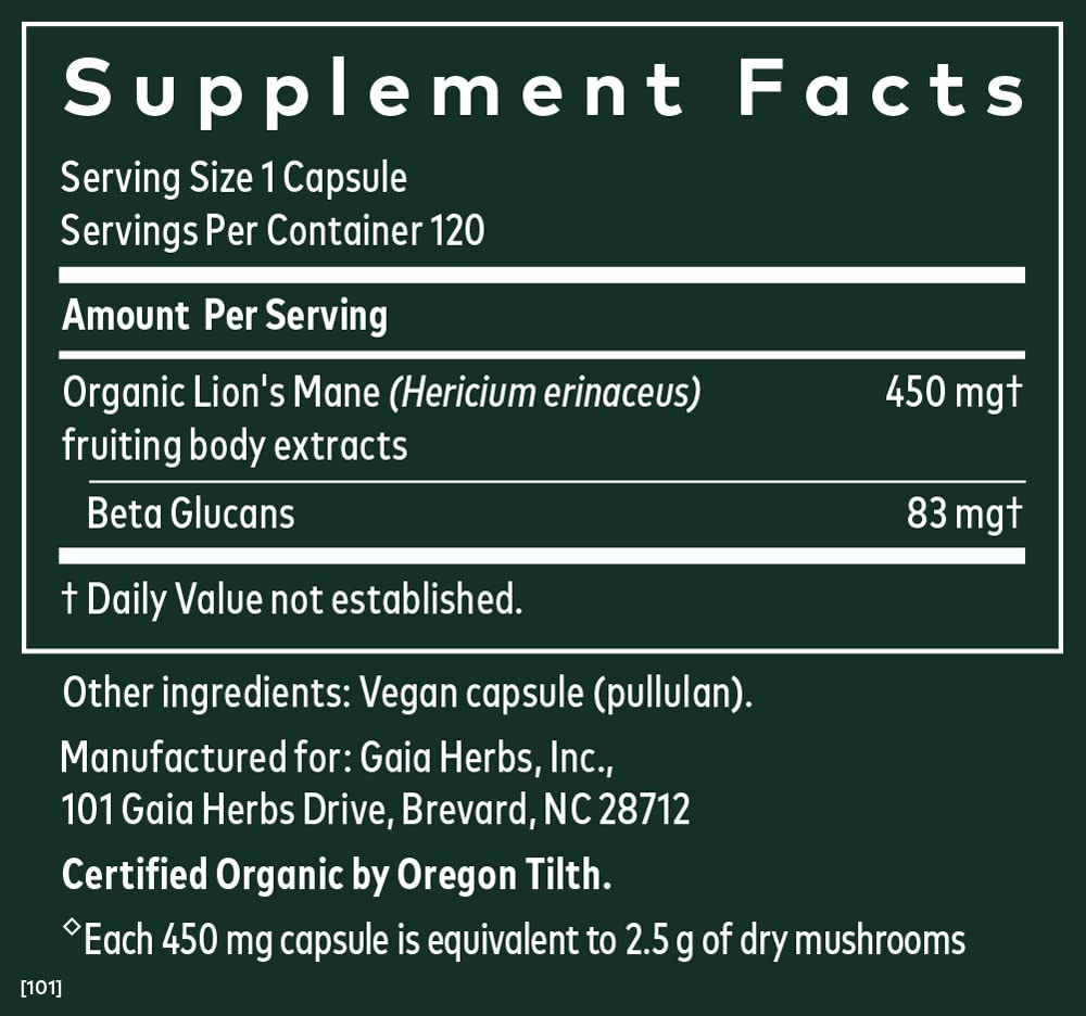 Gaia Herbs Organic Lion’s Mane Mushroom - Brain and Nerve Support Supplement Gaia Herbs buy supplements canada