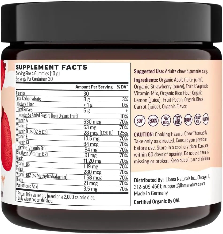 Llama Naturals Real Fruit Multivitamin Gummies | Kids & Women's Whole Food-Based Vitamins | No Added Cane Sugar | Llama Naturals buy supplements canada