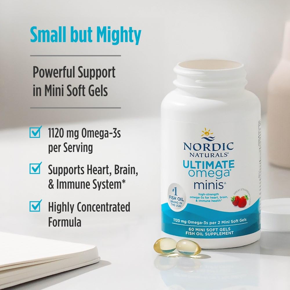 Nordic Naturals Ultimate Omega Minis, Strawberry Flavor - 60 Minis Soft Gels - 1120 mg Omega-3 - High-Potency Fish Oil Supplement - EPA & DHA - Promotes Brain & Heart Health - 30 Servings Nordic Naturals buy supplements canada
