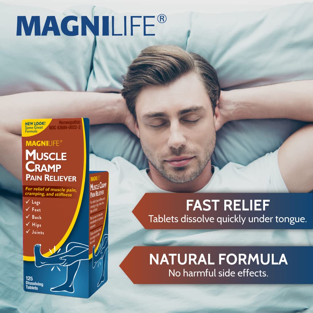 MagniLife Muscle Cramp Pain Relief Quick-Dissolve Tablets, 125 Count, Quinine-Free Homeopathic Medicine for Leg, Foot, Hip, Joint & Back Pain Relief, Helps Ease Muscle Ache, Cramping & Stiffness MagniLife buy supplements canada