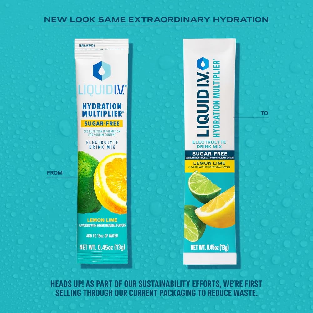 Liquid I.V.® Hydration Multiplier® Sugar-Free - Lemon Lime - Hydration Powder Packets | Electrolyte Powder Drink Mix | Convenient Single-Serving Sticks | Non-GMO | 14 Servings (Pack of 3) Liquid I.V. buy supplements canada