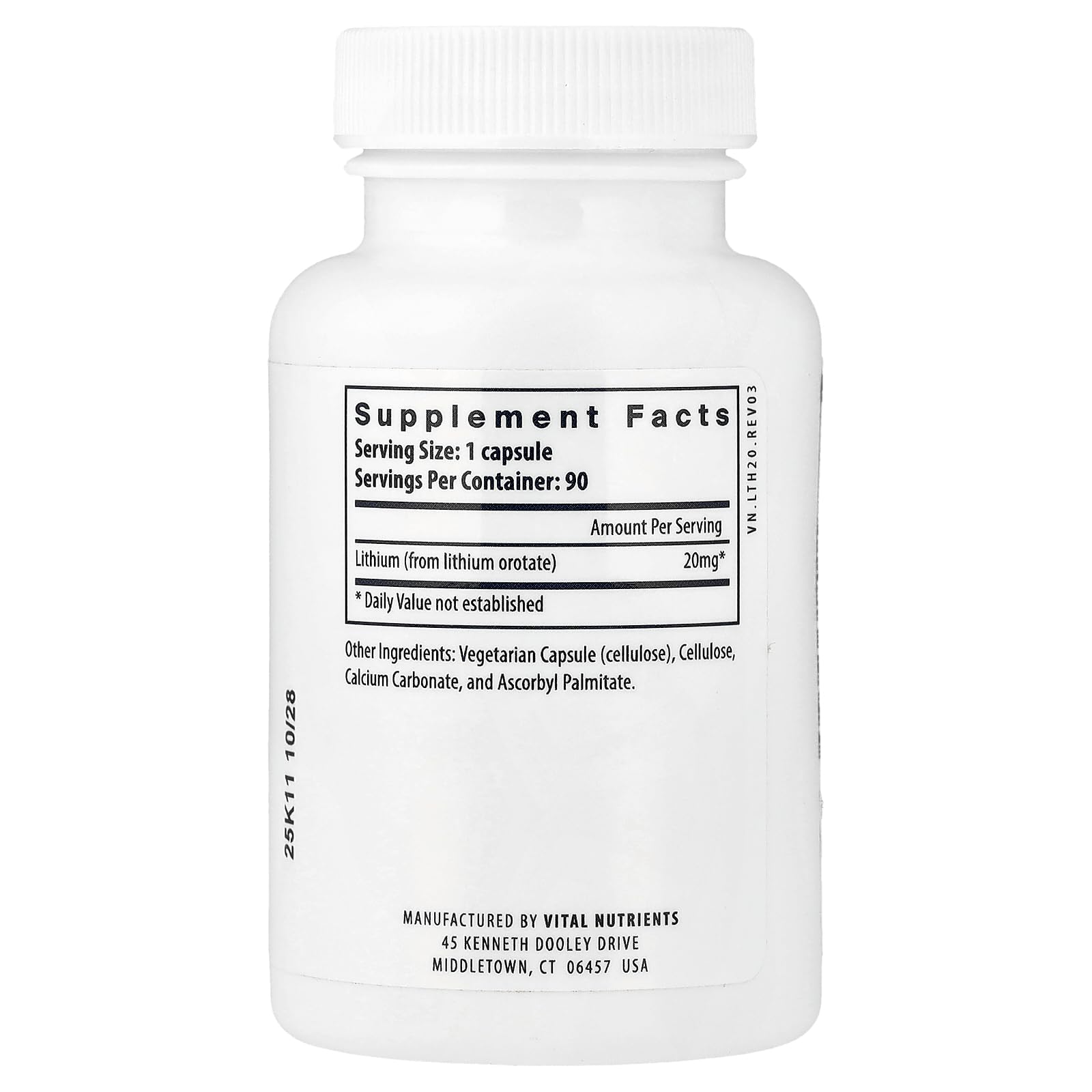 Vital Nutrients Lithium Orotate - Vegan Lithium Supplements for Memory, State of Mind, and Behavioral Health* - 20mg - Gluten, Dairy, Soy Free - 90 Capsules Vital Nutrients buy supplements canada