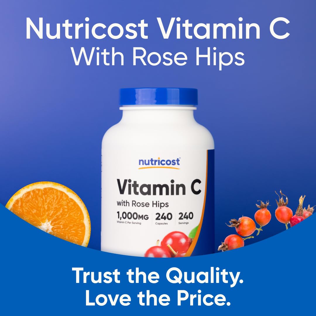 Nutricost Vitamin C with Rose Hips 1025mg, 240 Capsules - Vitamin C 1,000mg, Rose Hips 25mg, Premium Nutricost buy supplements canada