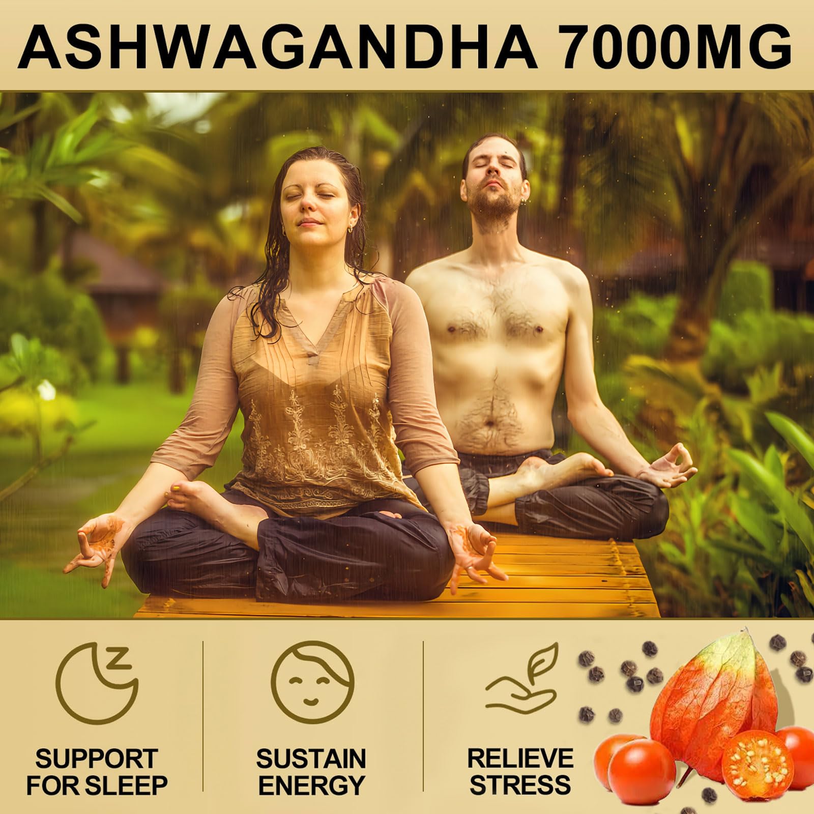 7000mg Ashwagandha Supplements Powder (20:1 Root Extract), 120 Organic Ashwagandha Capsules for Women & Men, Black Pepper & BioPerine for Absorption, Non GMO, Third-Party Tested, Gluten Free - OzHealthStandard