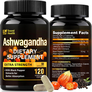 7000mg Ashwagandha Supplements Powder (20:1 Root Extract), 120 Organic Ashwagandha Capsules for Women & Men, Black Pepper & BioPerine for Absorption, Non GMO, Third-Party Tested, Gluten Free - OzHealthStandard