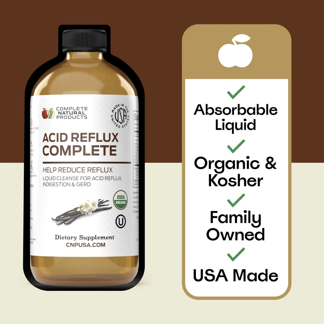 Acid Reflux Relief Liquid 16oz - Organic Heartburn Support Formula, Natural GERD Aid with Aloe Ginger Garlic Vanilla, Fast Absorbing Amish Remedy, Certified Organic Kosher Made in USA Supplement Complete Natural Products buy supplements canada